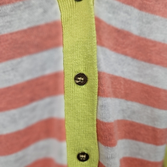 JCP White & Salmon Striped Linen Blend Button Front Cardigan Size Small - Picture 3 of 9